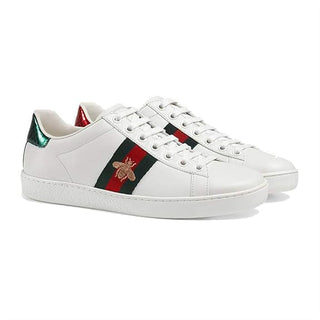 Gucci Ace Gold Embroidered Bee Leather Low Top Trainer Sneakers White EU 37.5