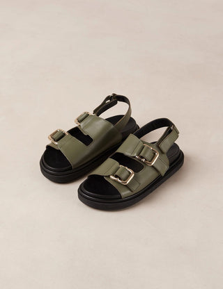 Alohas Harper Leather Buckle Strap Slingback Sandals Dusty Olive Women's EU 40