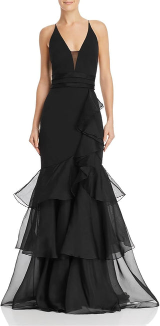 Aidan by Aidan Mattox Sleeveless Halter Ruffle Cocktail Gown Black Womens Size 6