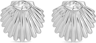NWT Ettika Santorini Shell Silver Plated Studs Earrings Silver Plated Statement