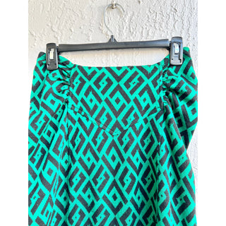 Diane Von Furstenberg High Rise Geometric Ruched Midi Skirt Green Women's Size 4