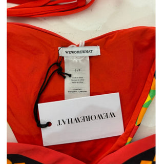 NWT WeWoreWhat Mosaic Cooper Wrap Bikini Top & Delilah Bikini Set Red Women's S