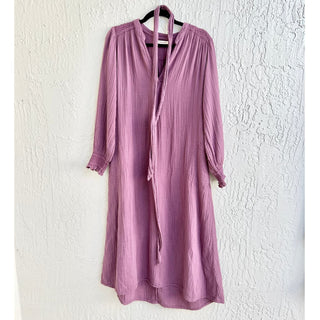 Xirena Long Sleeve Self Tie V-Neck Midi Shift Dress Purple Women's Size Medium