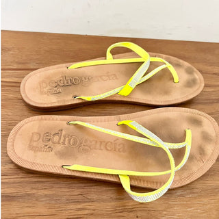 Pedro Garcia Silver Crystal Flip Flop Sandal Neon Yellow Women's Size 36.5 / 6