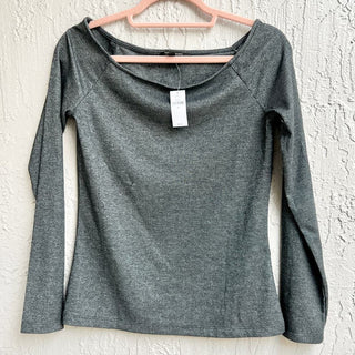 NWT Banana Republic Off The Shoulder Ribbed Knit Pullover Top Gray Women's XS