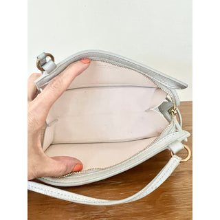 Mansur Gavriel Mini Iridescent Leather Pencil Crossbody Bag Silver