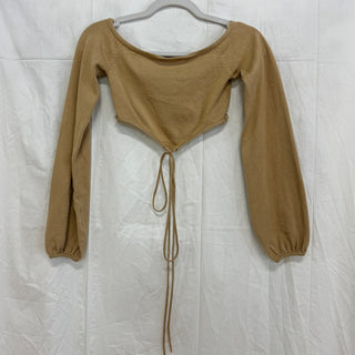 NBD Long Sleeve Elastic Cuffs Tie Waist Cropped Top Camel Women's Size Small