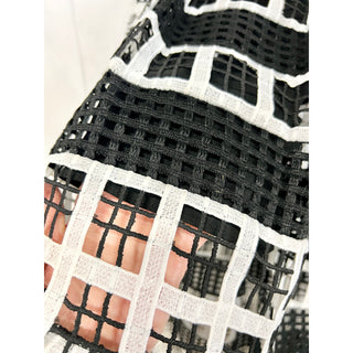 Alexis Albina Windowpane-Check Mesh-Knit Midi Skirt Black/White Women's Size S