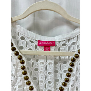 Lilly Pulitzer Eyelet Tunic Swim Cover Up with Gold Studded Neckline White S/P