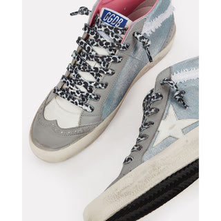 Golden Goose Mid Star Canvas/Leather Lace Up Sneakers Light Blue Women's 38 / 8