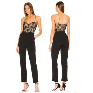 NWT superdown Bella Lace Sleeveless Straight Leg Jumpsuit Black/Nude Women's XS