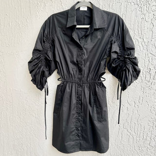 Suboo Cinched Sleeve 100% Cotton Cutout Shirt Mini Dress Black Women's Size XS