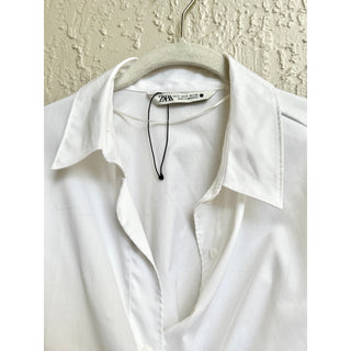 Zara Long Flare Sleeve Collared Wrap Tie Waist Blouse Top White Women's Size S