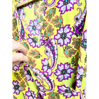 ETRO Short Sleeve Floral Print V Neck Top Blouse Yellow Purple Women's 42 / US 6