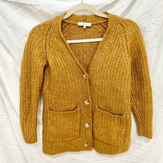 Vince Alpaca Blend Long Sleeve Pocket Ribbed Knit Cardigan Brown Women's XXS