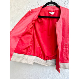 Helmut Lang Lamb Leather 3/4 Sleeve Full Zip Collarless Bomber Jacket Red Small