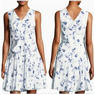 Rebecca Taylor Sleeveless Floral Print Bow Mini Dress Blue White Women's  US 2