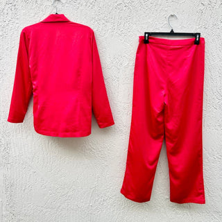 NWT Misook Wrap Crepe de Chine Blazer & Wide Leg Pant Set Sunset Red Women's XS