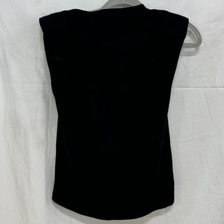 Frame Cotton Crew Neck Shoulder Pad Muscle TankTop Black Noir Womens Size XS