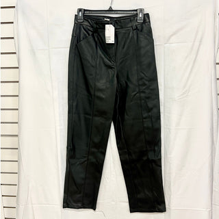 NWT H&M Faux Leather High Waisted Straight Leg Trouser Pants Black Womens Size 6