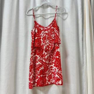 Intermix Floral Sleeveless Spaghetti Strap V-Neck Mini Dress Red Women's Size M