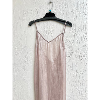 NWT Meshki Phoebe Sleeveless Slit Sheer Iridescent Maxi Dress Taupe Women's XS