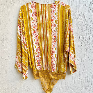 Free People Intimately For You Floral Lace Bodysuit Mustard Yellow Women's XS