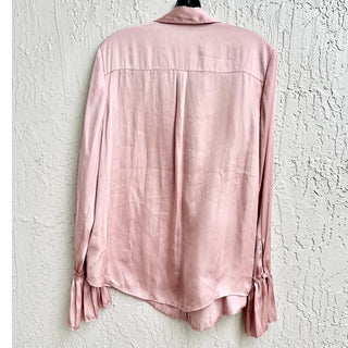 Paige Flare Sleeve Pleated Satin Abriana Tunic Shirt Blush Pink Women's Large