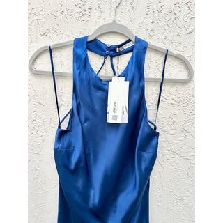 NWT Zara Open Back Jewel Chain Satin Halterneck Mini Dress Blue Women's Medium