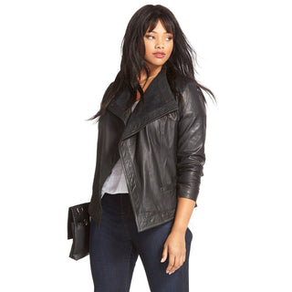 Sejour Long Sleeve Asymmetrical Leather Biker Jacket Black Women's Size 16