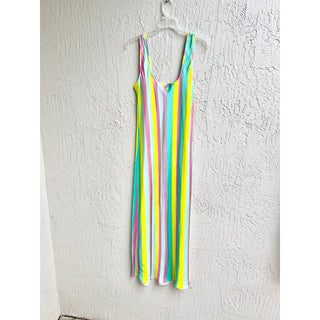 Kerri Rosenthal Ali Beach Stripes Sleeveless Scoop Neck Slip Midi Dress Multi L