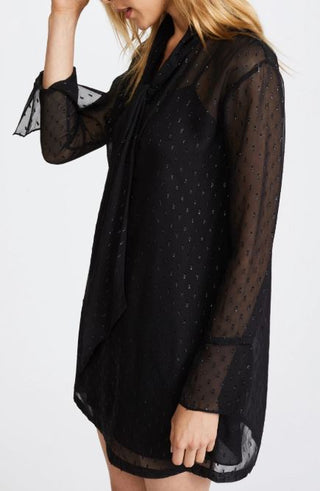 Theory Metallic Silk Scarf Bell Sleeve Mini Shirt Dress Black Women's Size 00
