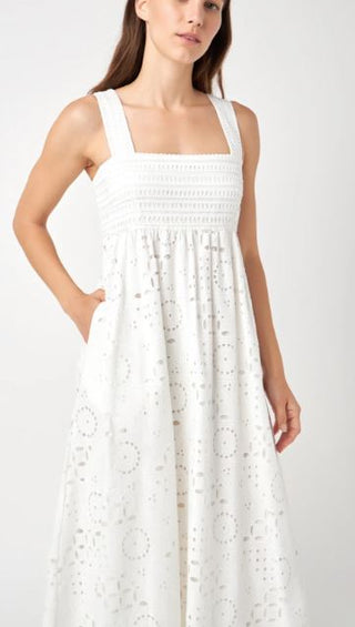 English Factory Broderie Anglaise Square Neck Maxi Dress White Women's Size Small