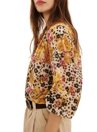 NWT BA&SH Doddy Poplin Floral Button Front Blouse Ochre Yellow Women's Size XS