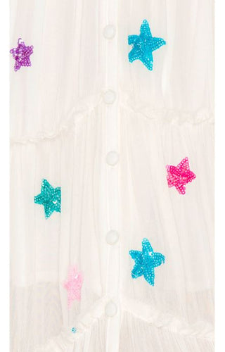 NWT Rococo Sand Stellar Star Sequin Chiffon Boho Maxi Dress White Womens Size XS