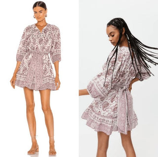 Cleobella Magdalena Paisley Block Print Mini Dress Cream/Brown Womens Size Small