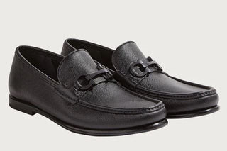 Salvatore Ferragamo Crown Gancini Leather Loafers Shoes Black Men's Size US 8.5