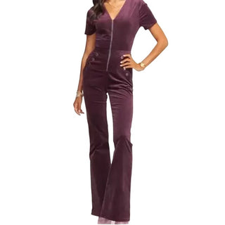 Ramy Brook Helena Velveteen Short Sleeve Flared Leg Jumpsuit Purple Women 25 / S