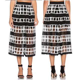 Alexis Albina Windowpane-Check Mesh-Knit Midi Skirt Black/White Women's Size S