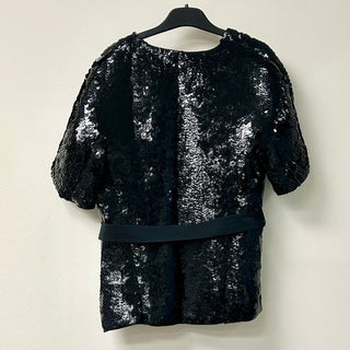 NWT Narciso Rodriguez Silk Embellished Sequin Belted Blouse Black Womens 44/US 8