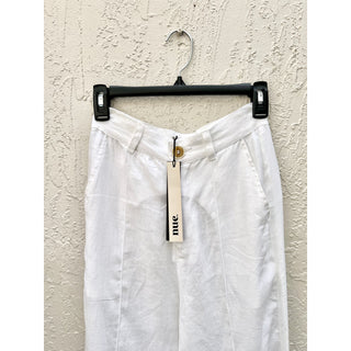 NWT NUE. High Waisted Linen Wide Leg Pants White Women's Size XS