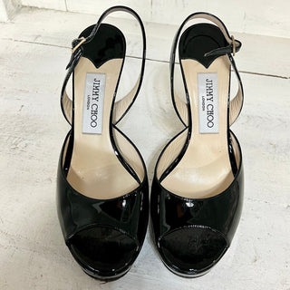 Jimmy Choo Patent Leather Slip On Stilettos Slingback Pumps Black Womens 37/6.5