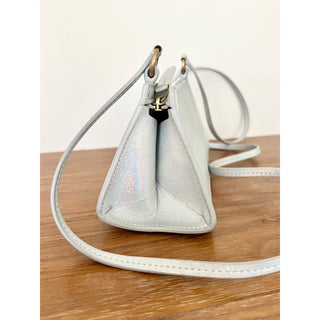 Mansur Gavriel Mini Iridescent Leather Pencil Crossbody Bag Silver