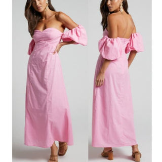 NWT Showpo x Amalie Beccah Off Shoulder Split Maxi Dress Pink Women's Size US 2