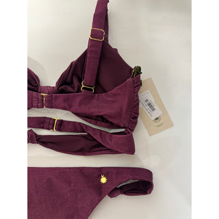 NWT The Garzetta Arena Double Knot Top & Bow Bottom Bikini Set Burgundy Women L