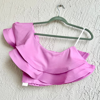 NWT Madly Asymmetrical Ruffle Miri Cropped Top Purple Women's Size Small