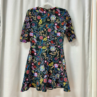 Saloni Celia Floral Short Sleeve Fit & Flare Mini Dress Black Women's Size US 6