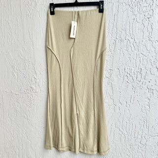 NWT Woodrose Deli Cotton High Rise Front Slit Out of Seam Skirt Beige Women's S