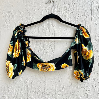 Onia x WeWoreWhat Ravello Floral Puffy Off-The-Shoulder Crop Top Black Yellow XS