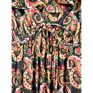 Nieves Lavi Cap Sleeve 100% Silk Paisley Print Maxi Dress Black Women's Size 0